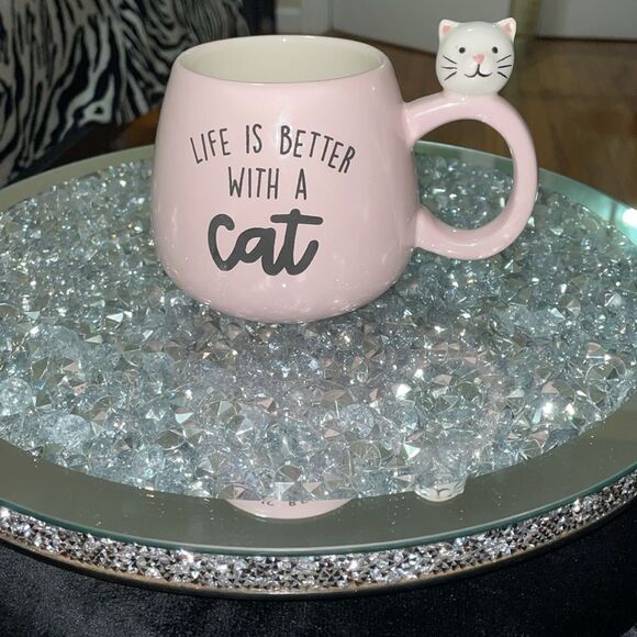Eccolo pink cute kawaii cat large ceramic coffee mug life is better with a cat - Picture 1 of 10